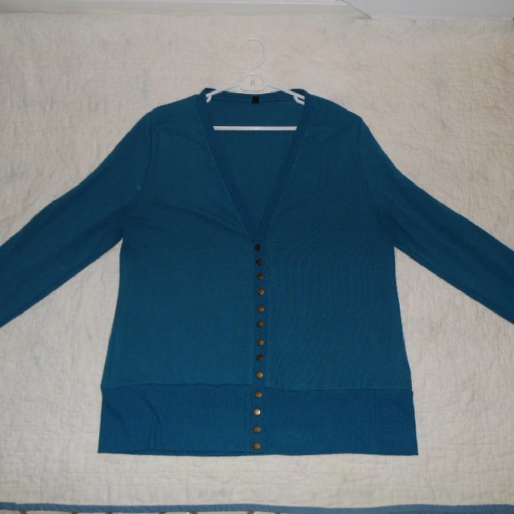 Teal Cardigan with Brass Buttons